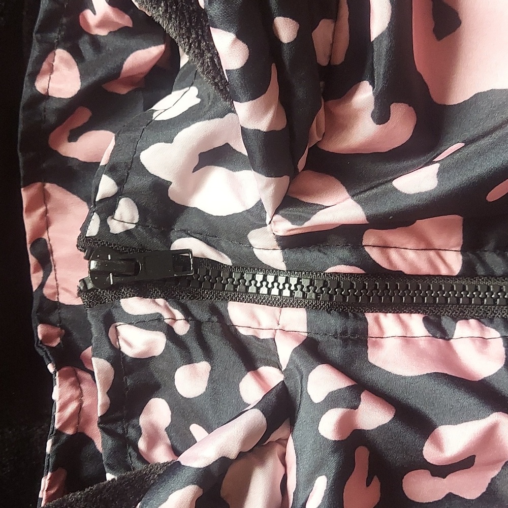Penelope Mack Girl Black Pink Leopard Print Coat Winter Jacket Size 12 Warm - Picture 4 of 10